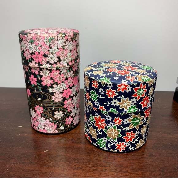 Set of 2 Japanese Tins Washi Tea Tin